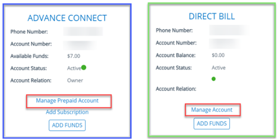 choose Manage Prepaid Account or Manage Account;